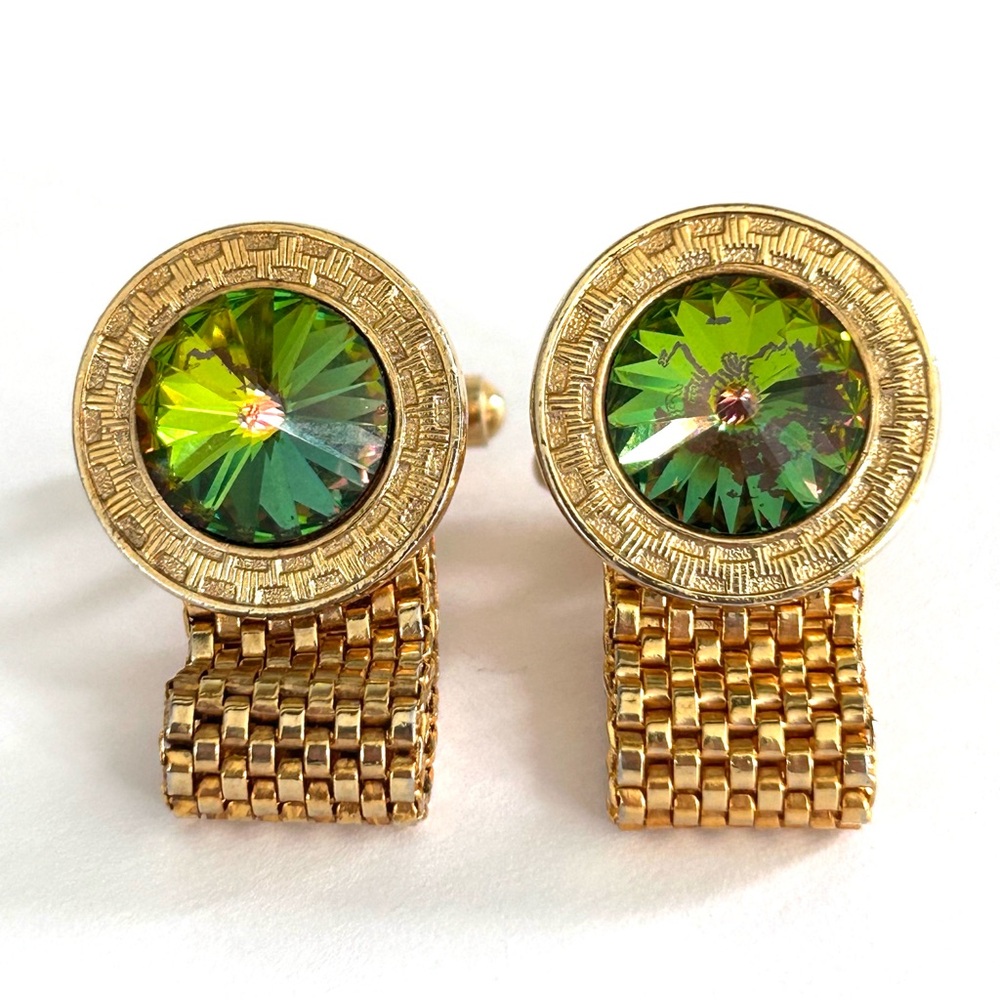 Vintage Watermelon Rivoli Yellow Gold Plated Wrap Around Cuff Links